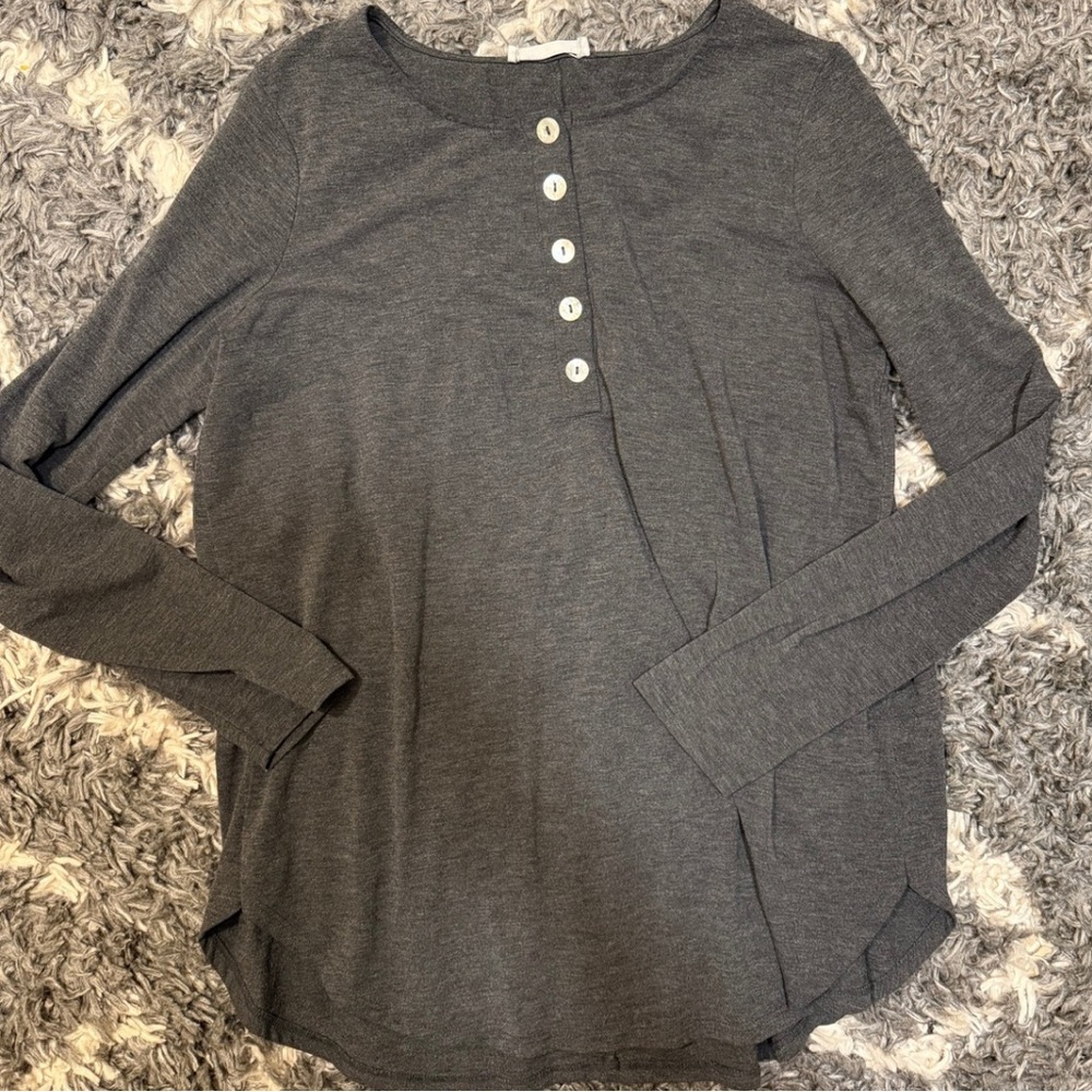 Gray Maternity Long Sleeve Button-Up Top